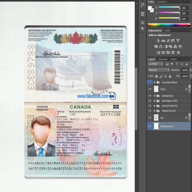Canada passport psd template