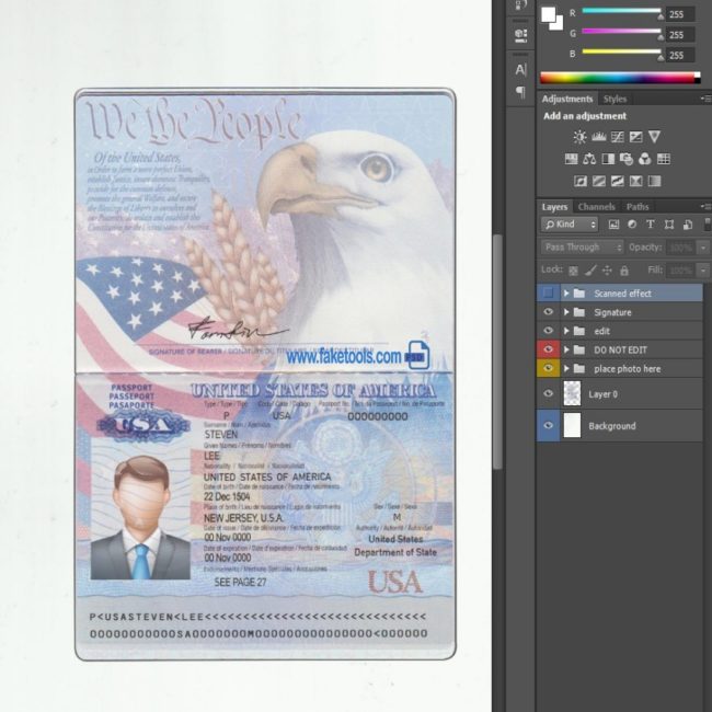 USA Passport psd template