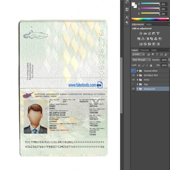 Cyprus Passport psd template