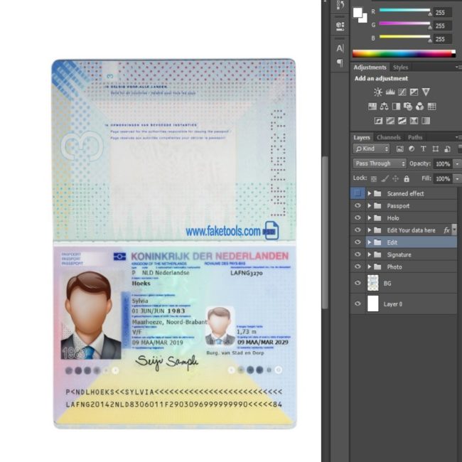 Netherlands Passport psd template