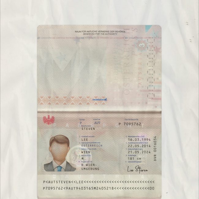Austria Passport psd template