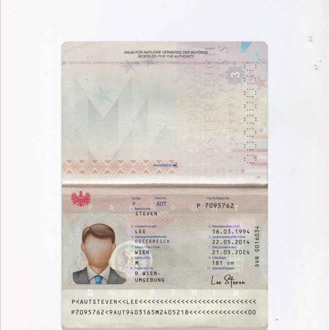 Austria Passport psd template