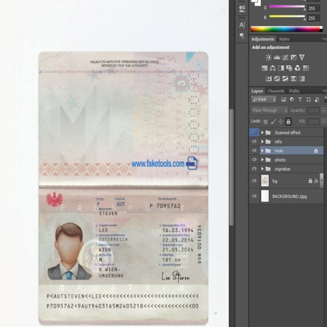 Austria Passport psd template
