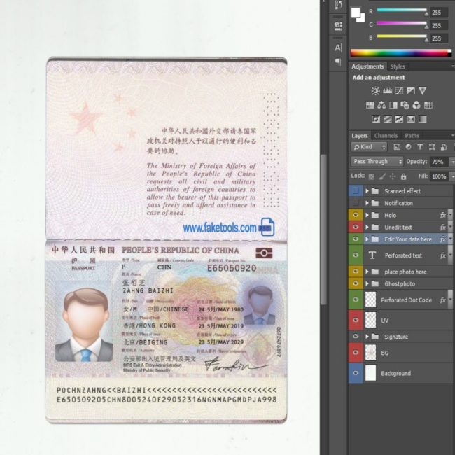 china Passport psd template