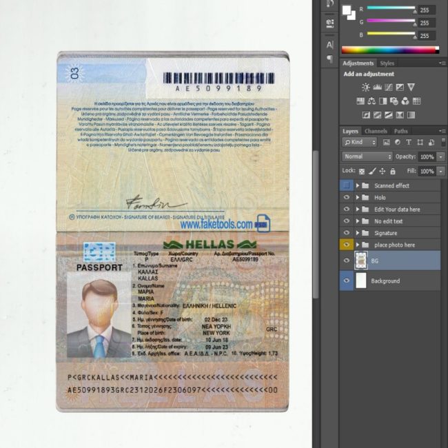 Greece Passport psd template