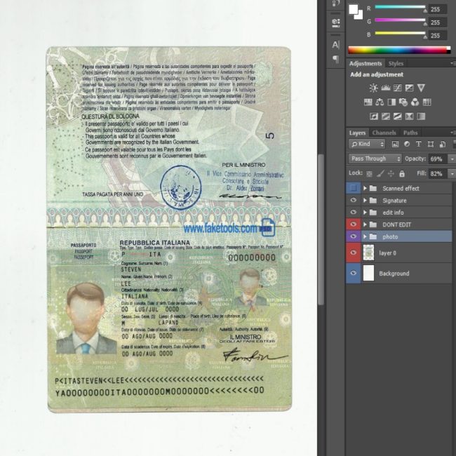 Italy Passport psd template