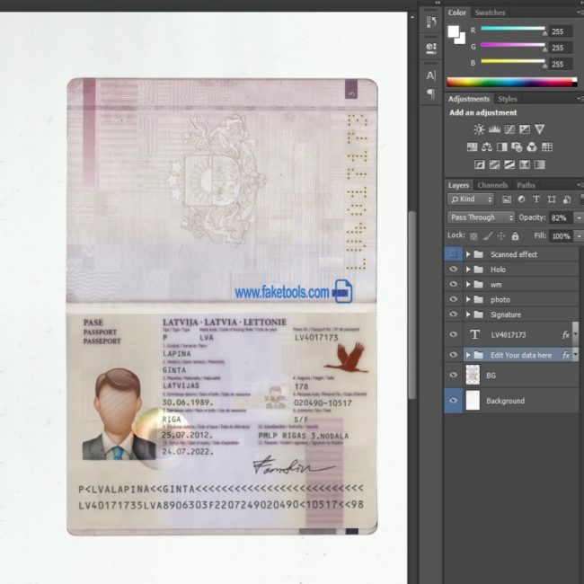 Latvia Passport psd template