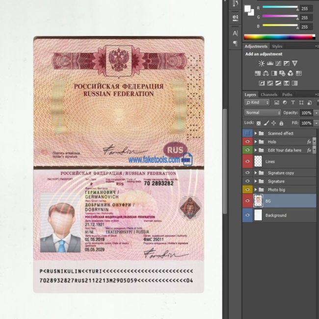 Russian Passport psd template