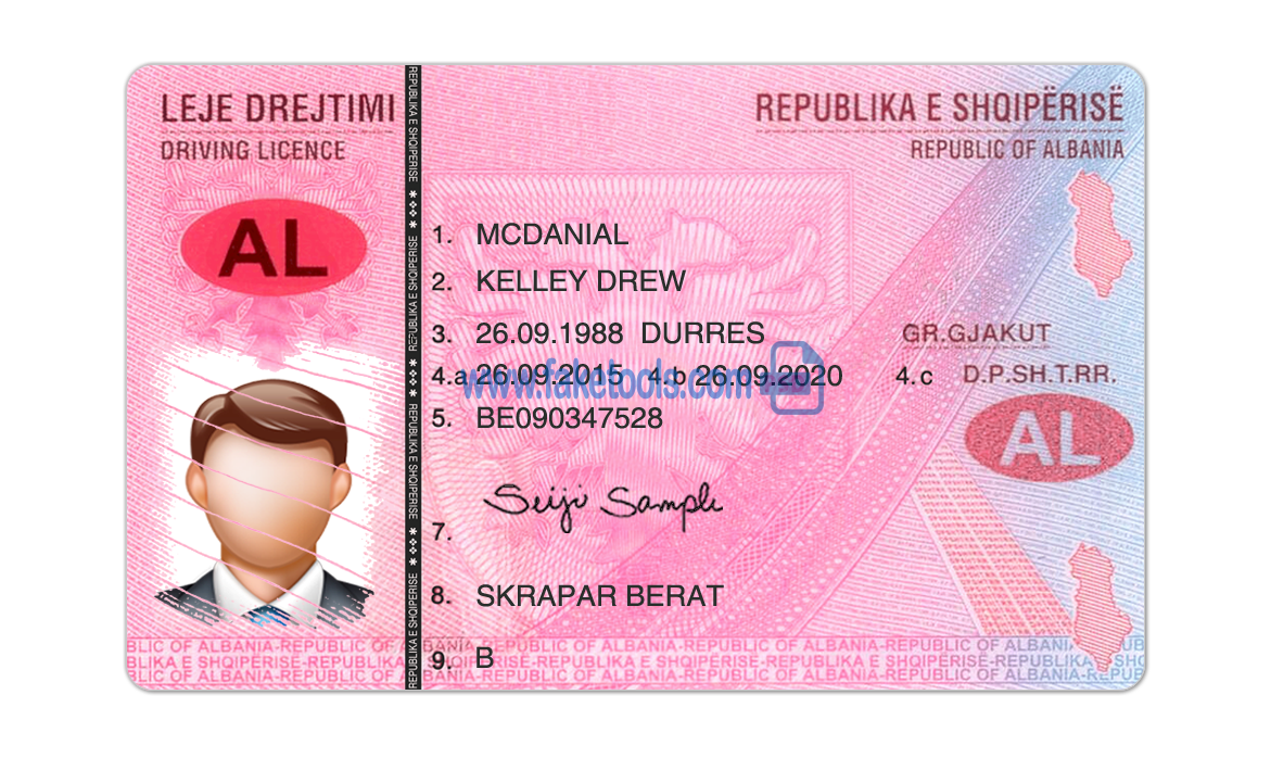 Albania driver license Psd Template