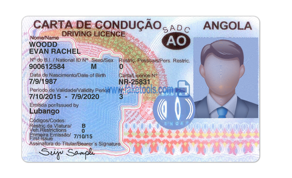 Angola driver license Psd Template