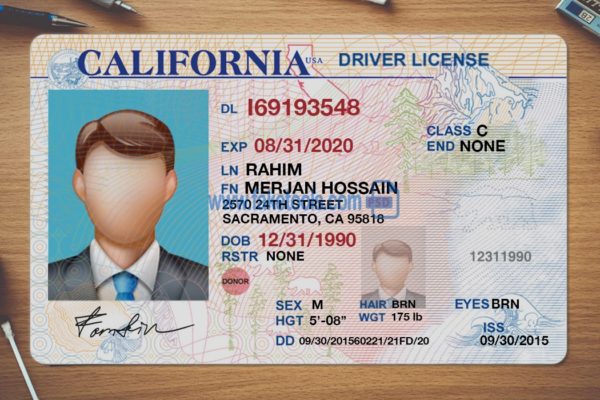 California driver license Psd Template