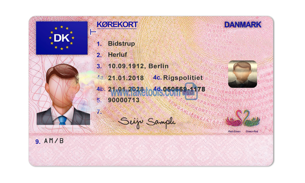 Denmark driver license Psd Template