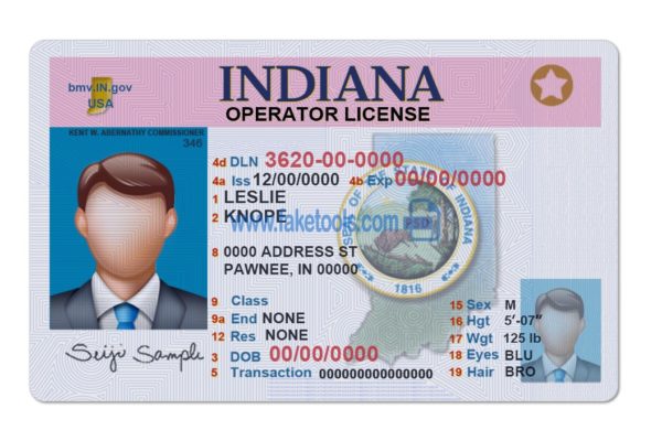 Indiana driver license Psd Template