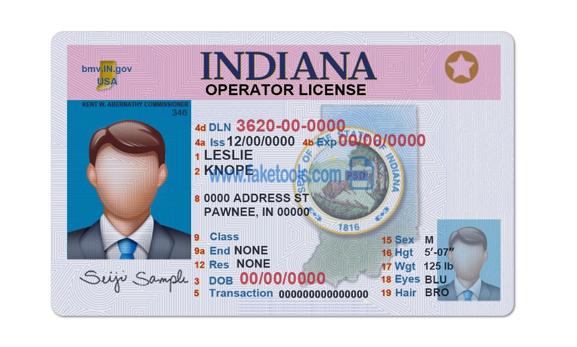 Indiana driver license Psd Template