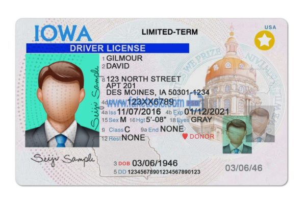 Iowa driver license Psd Template