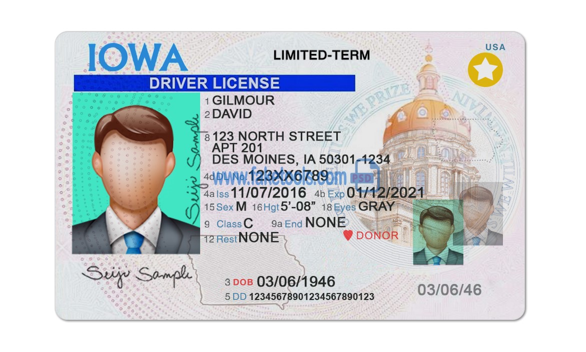Iowa driver license Psd Template