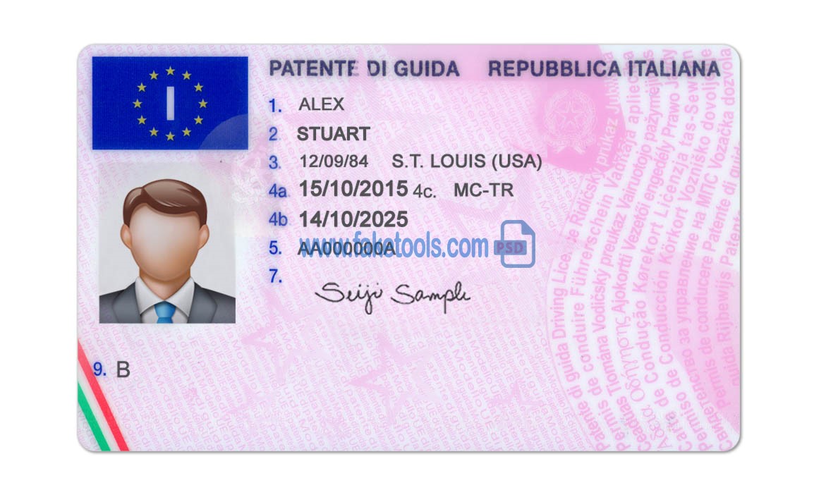 Italy driver license Psd Template