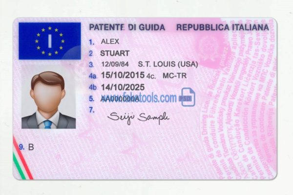 Italy driver license Psd Template