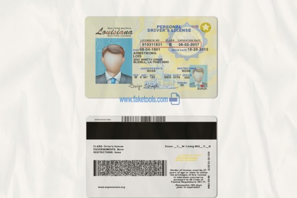 Louisiana driver license Psd Template