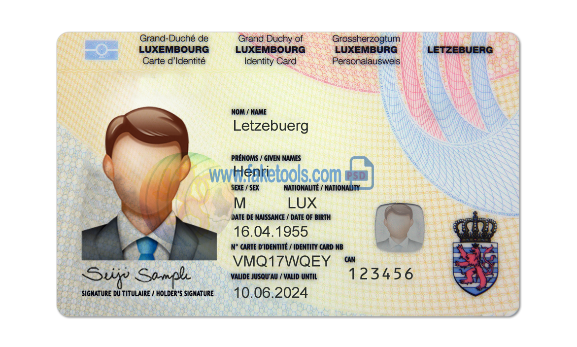 Luxembourg ID Card Psd Template