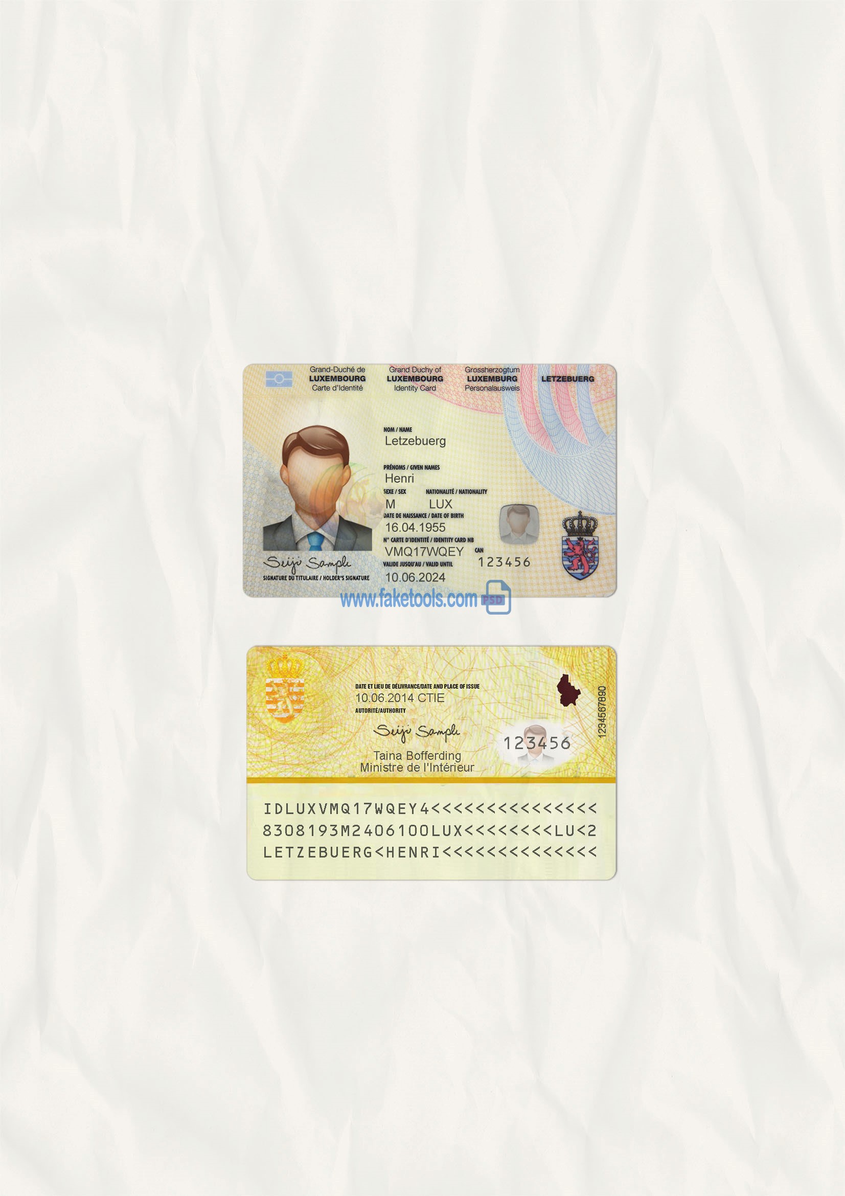 Luxembourg ID Card Psd Template