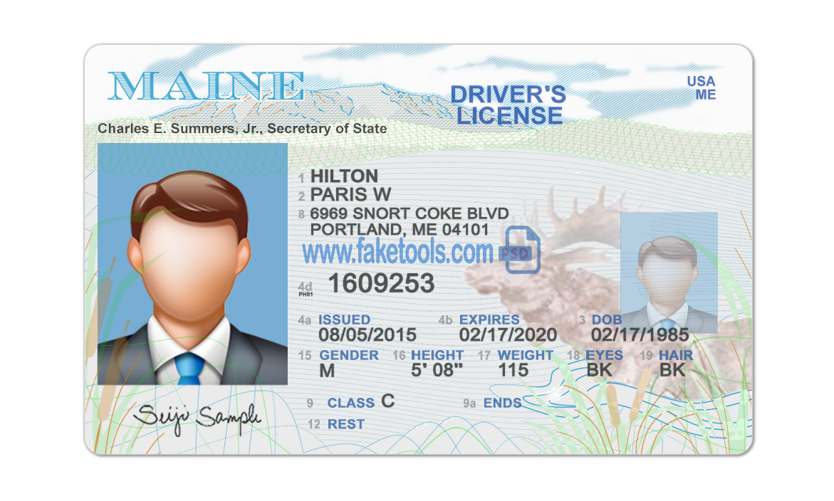 Maine driver license Psd Template