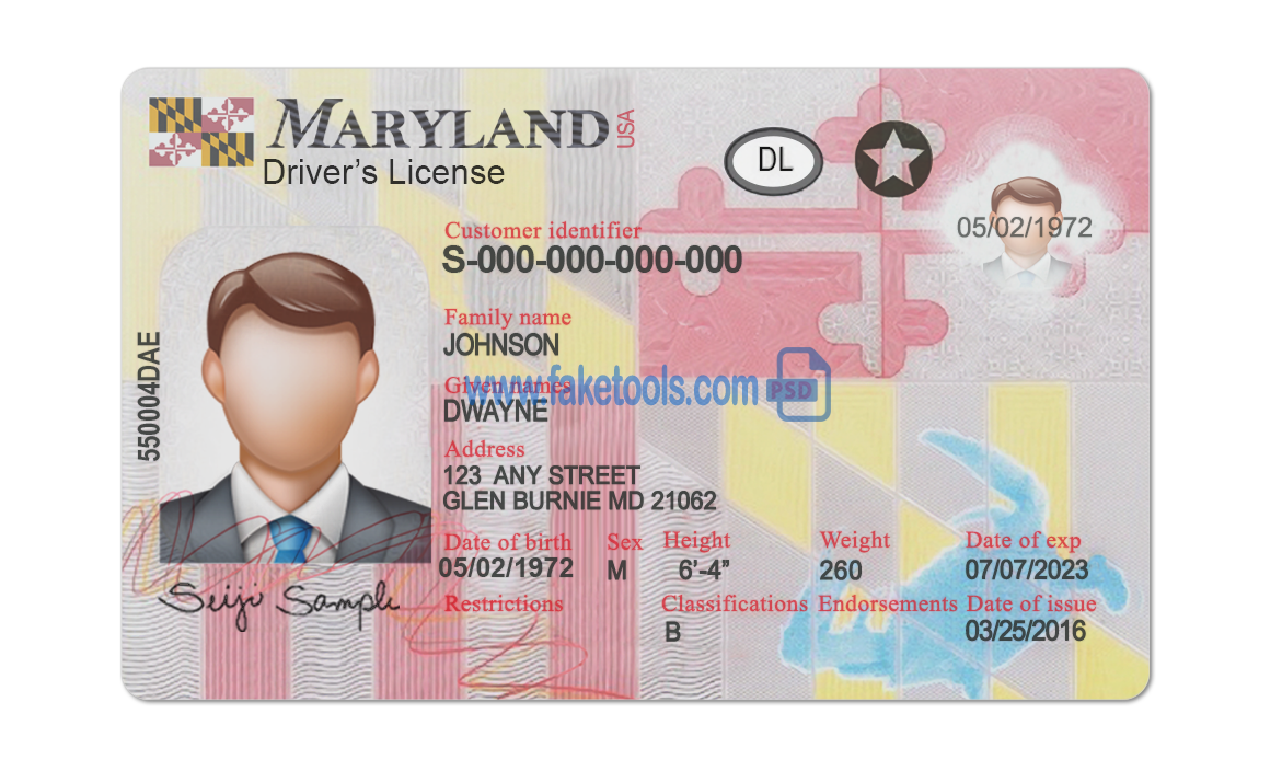 Maryland driver license Psd Template