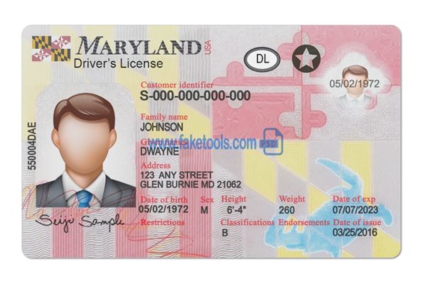Maryland driver license Psd Template