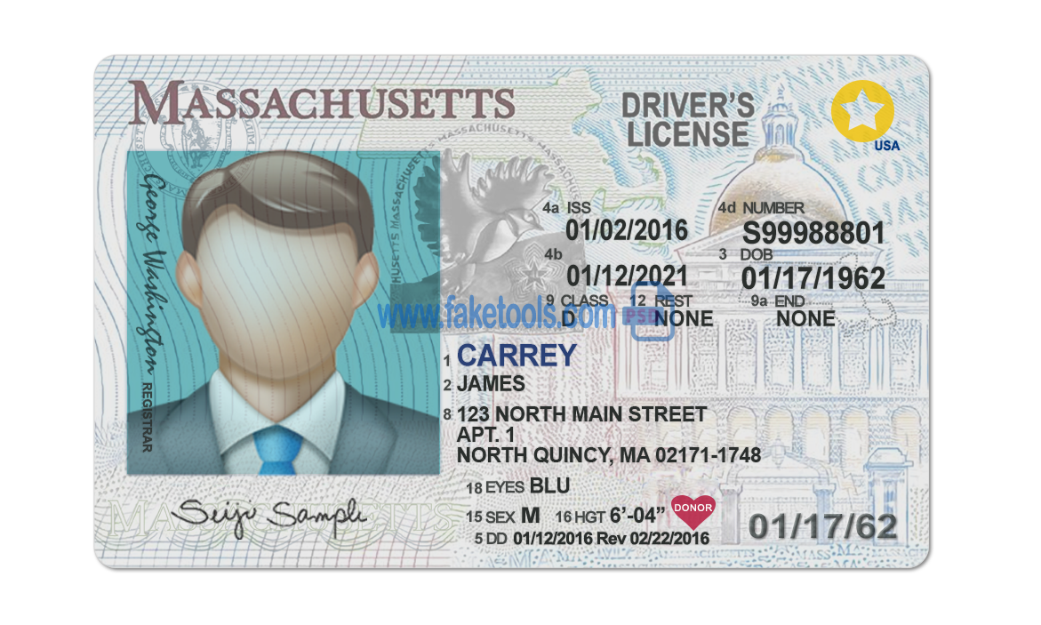 Massachusetts driver license Psd Template