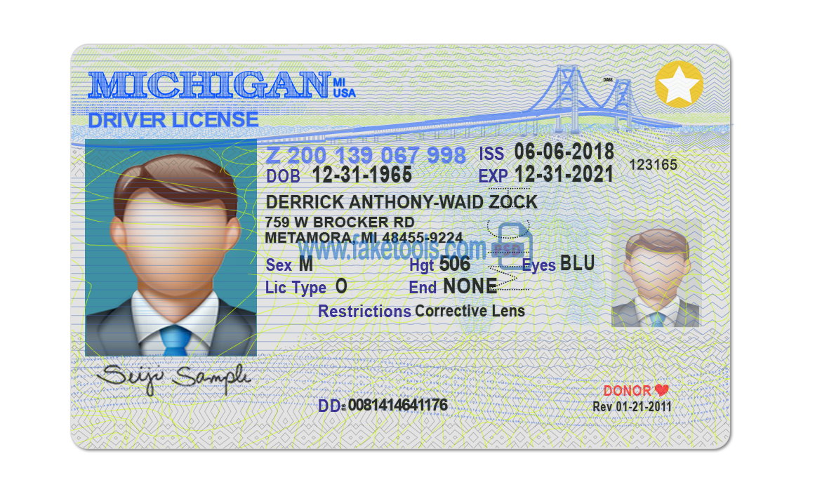 Michigan driver license Psd Template