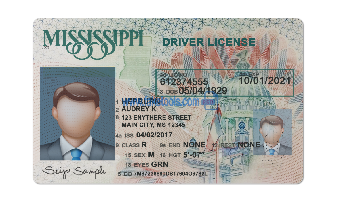 Mississippi driver license Psd Template