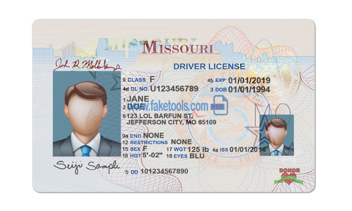 Missouri driver license Psd Template