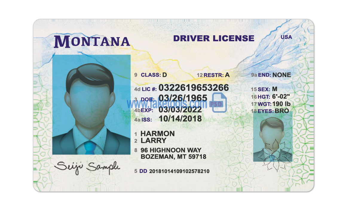 Montana driver license Psd Template