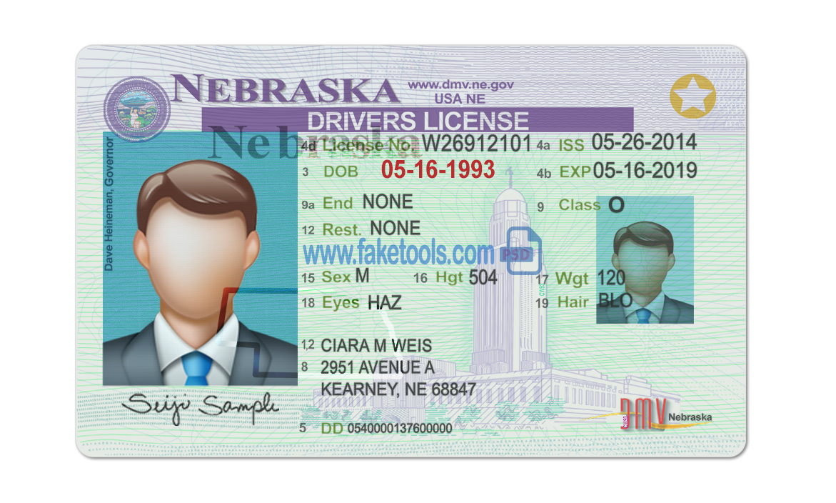 Nebraska driver license Psd Template
