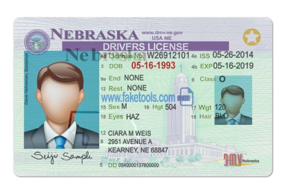 Nebraska driver license Psd Template