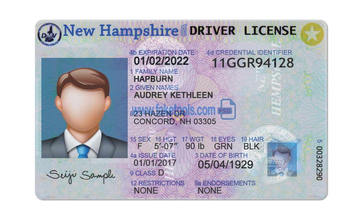 New Hampshire driver license Psd Template