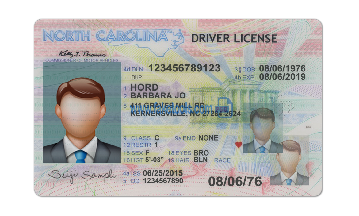 North Carolina driver license Psd Template
