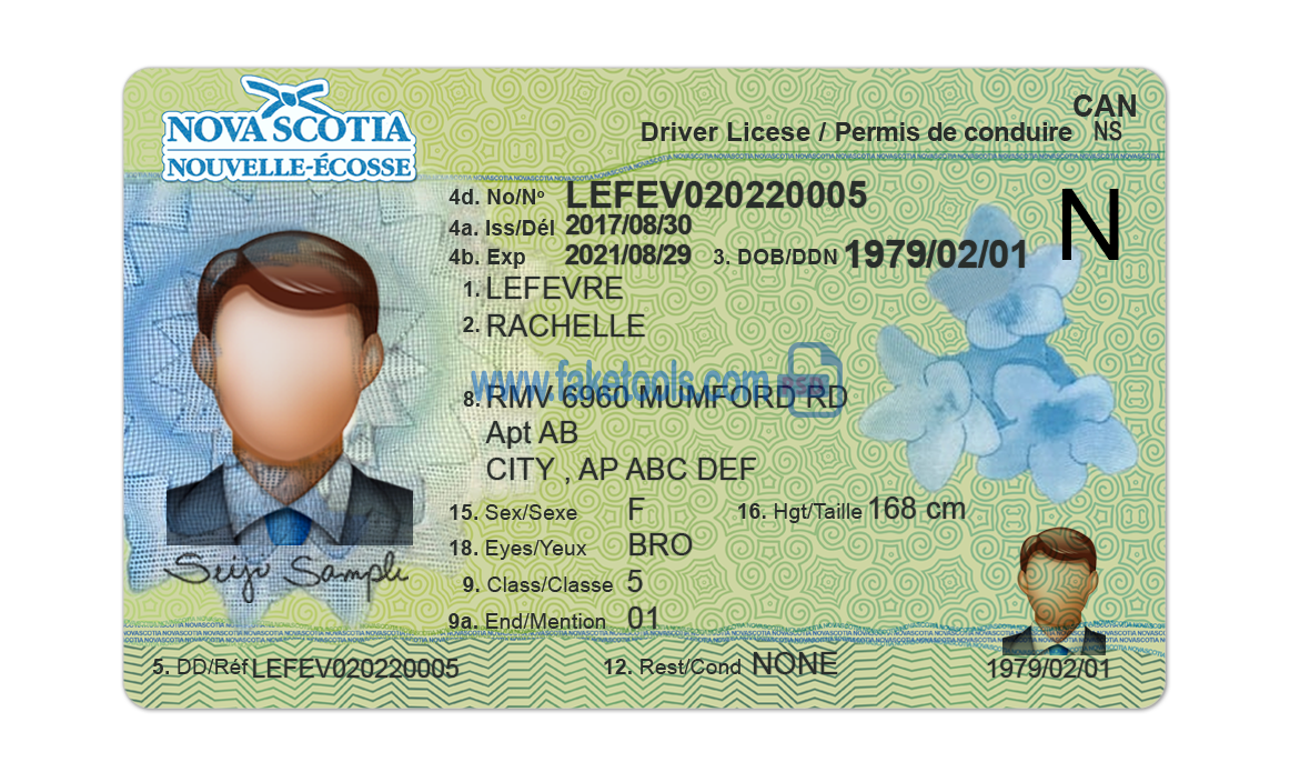 Nova Scotia driver license Psd Template
