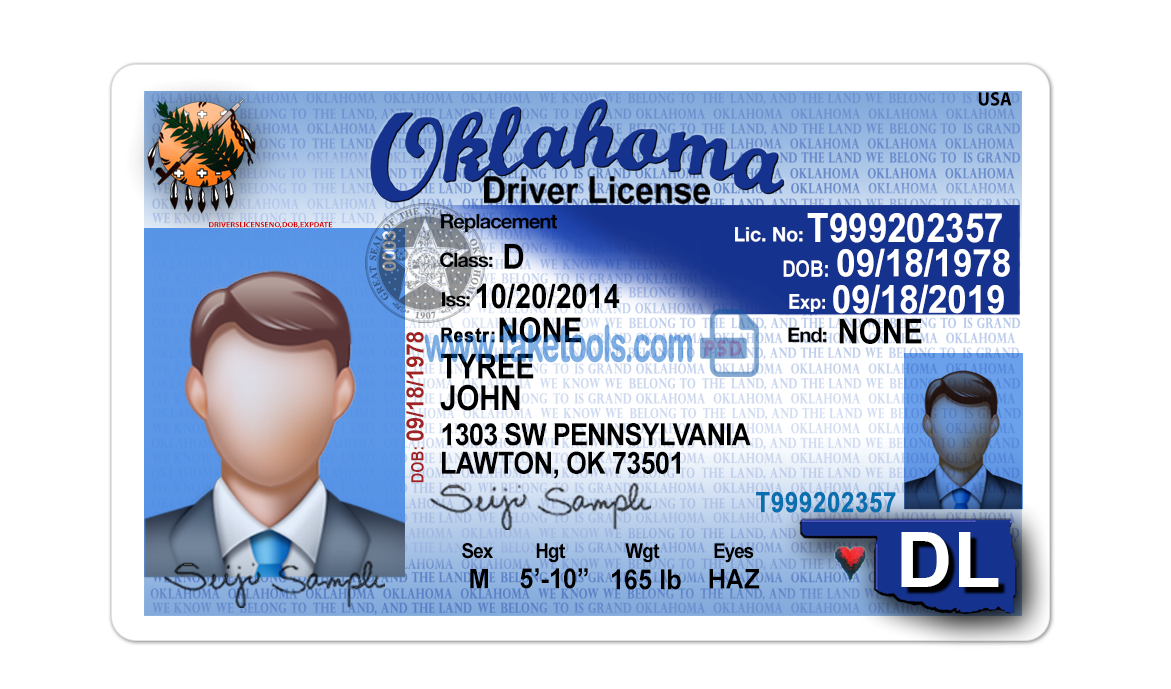 Oklahoma driver license Psd Template