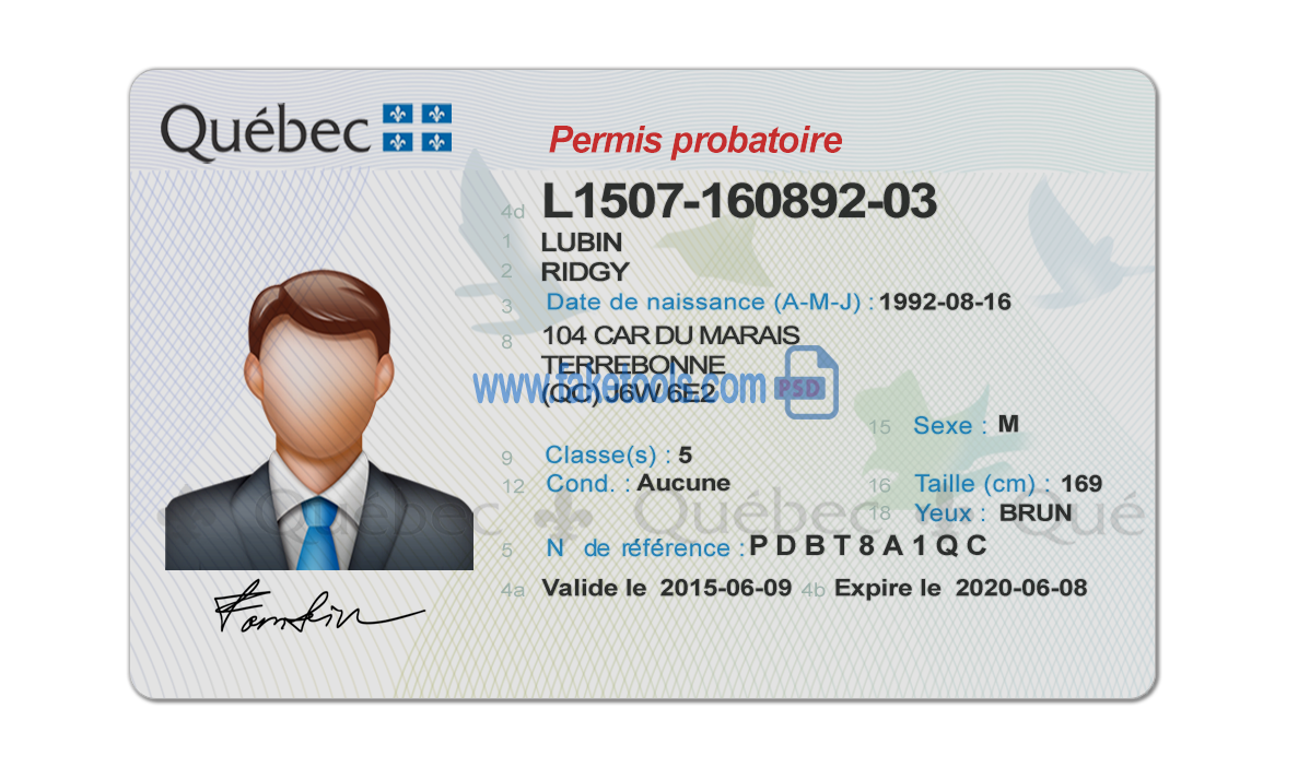 Quebec driver license Psd Template