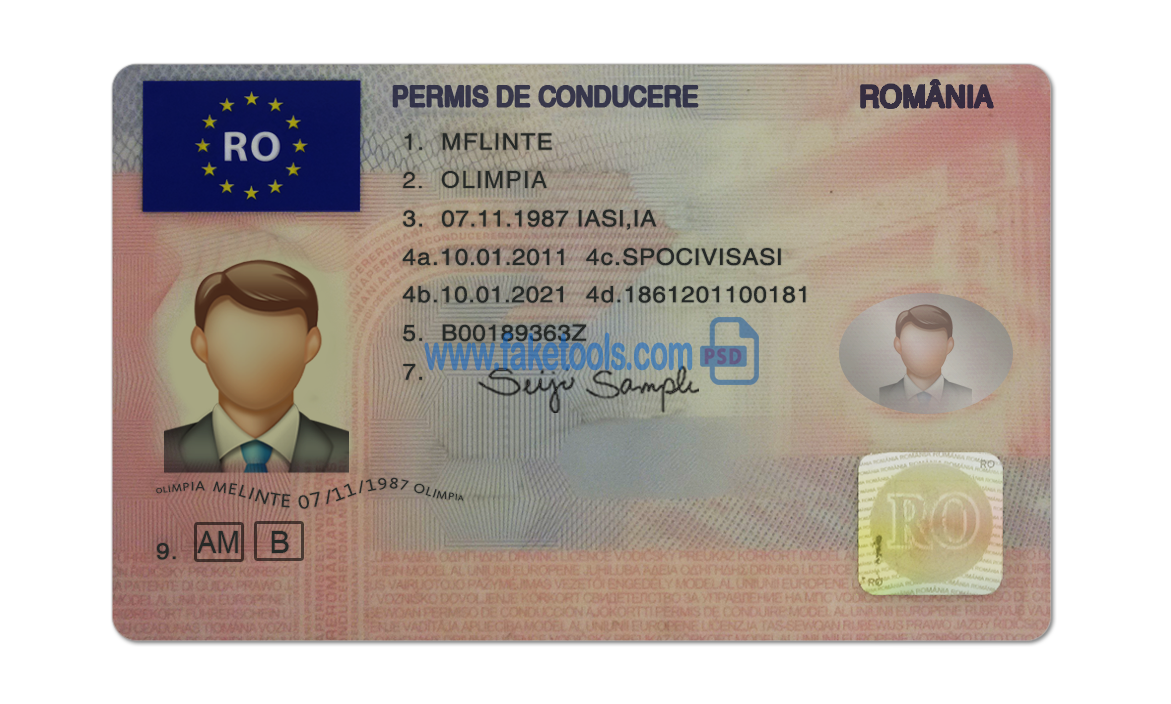 Romania driver license Psd Template