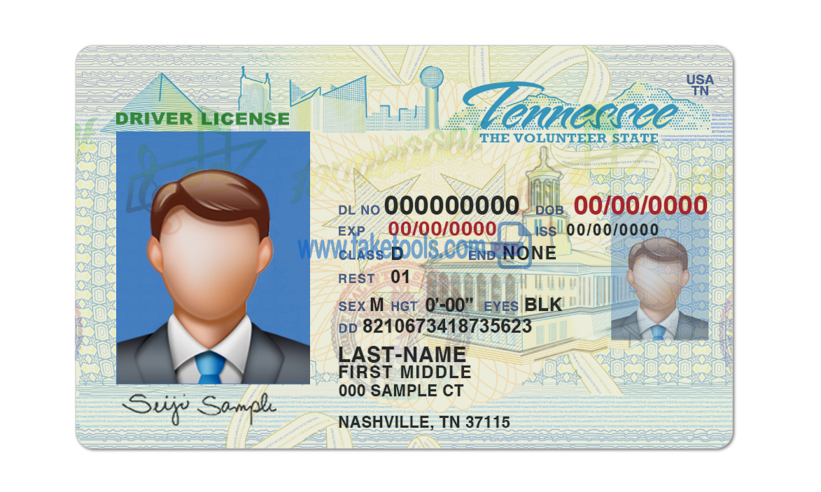 Tennessee driver license Psd Template