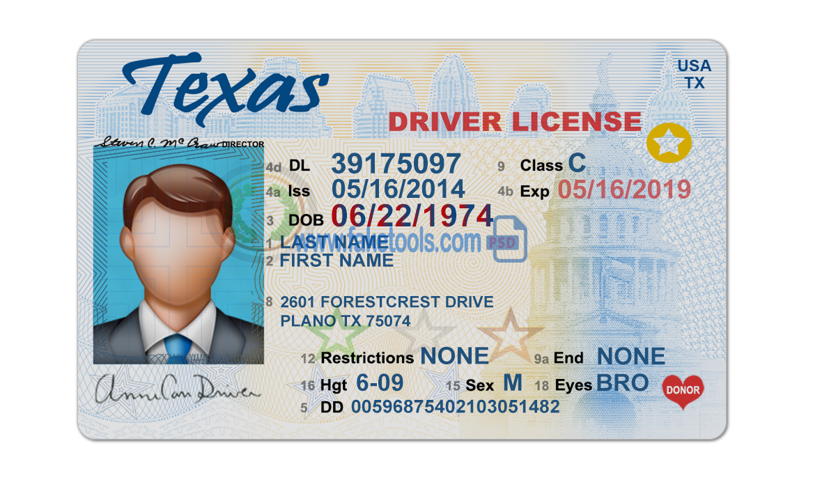 Texas driver license Psd Template
