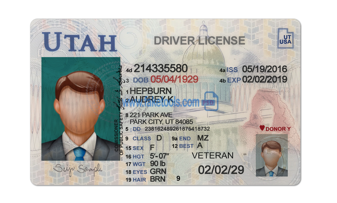 Utah driver license Psd Template