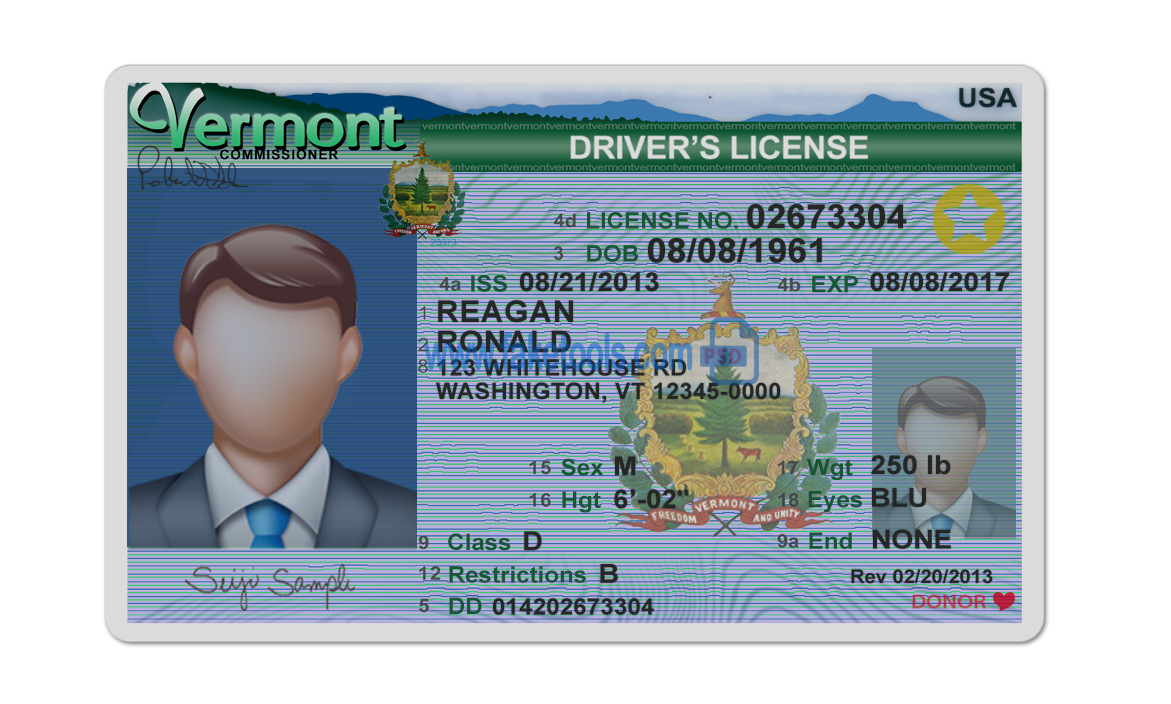 Vermont driver license Psd Template
