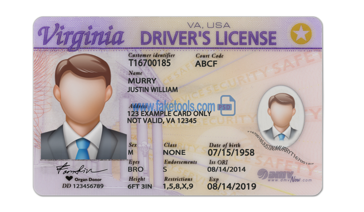 Virginia driver license Psd Template