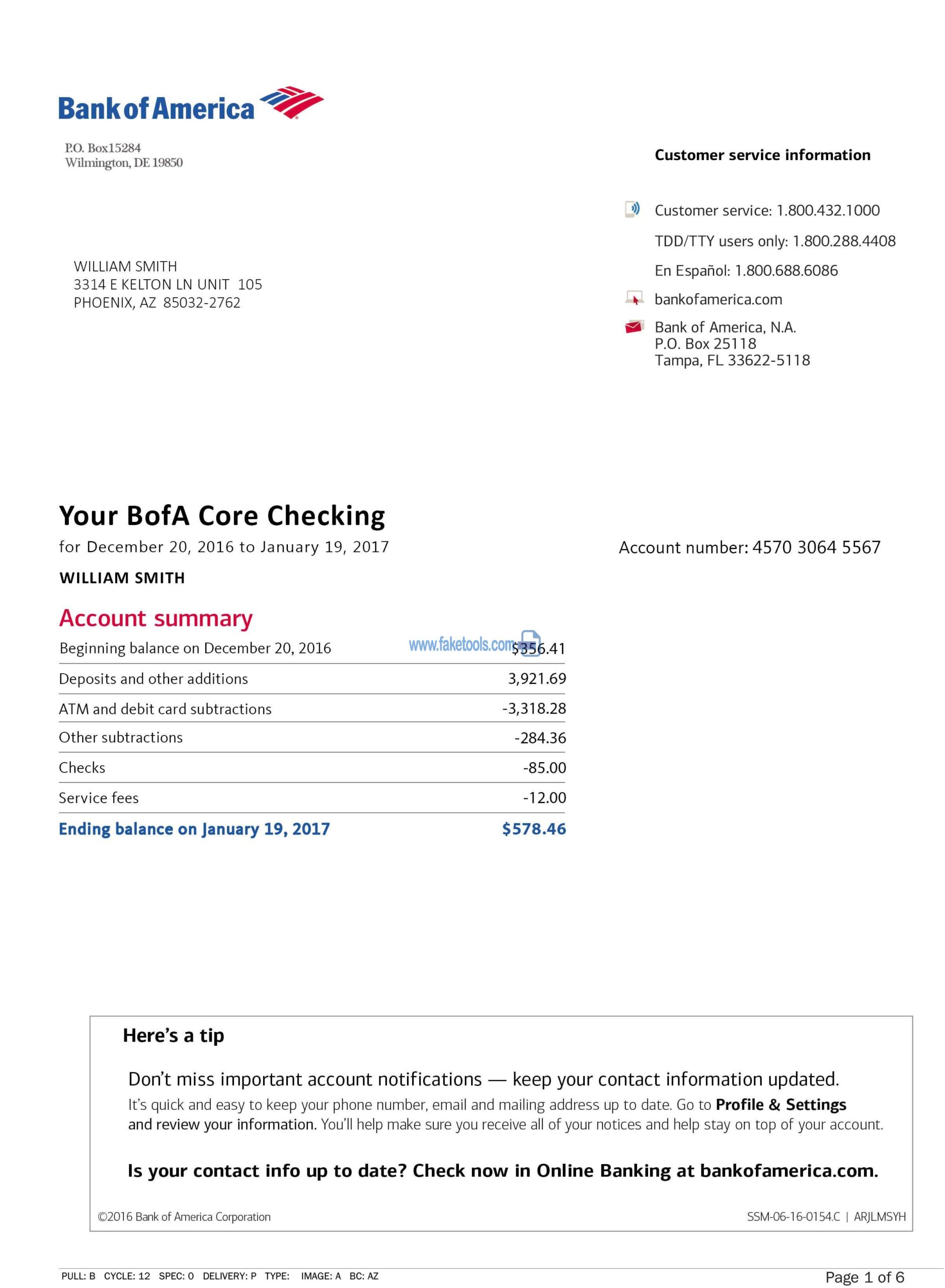 Bank of America Statement psd template