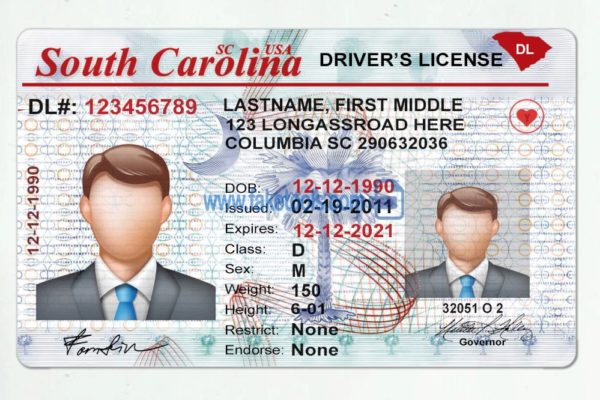South Carolina driver license Psd Template