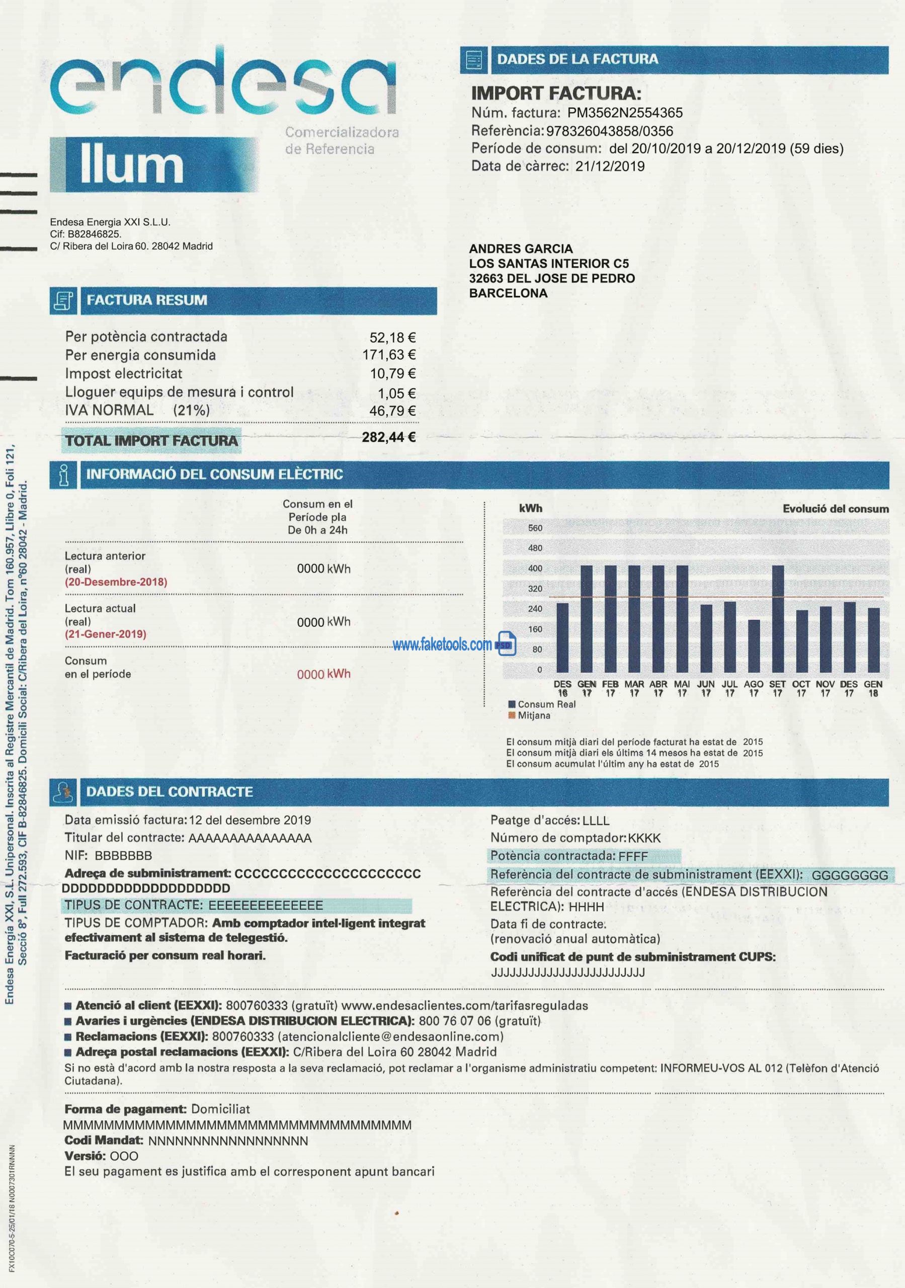 Spain Utility Bill psd Template: Spain Proof of address psd template