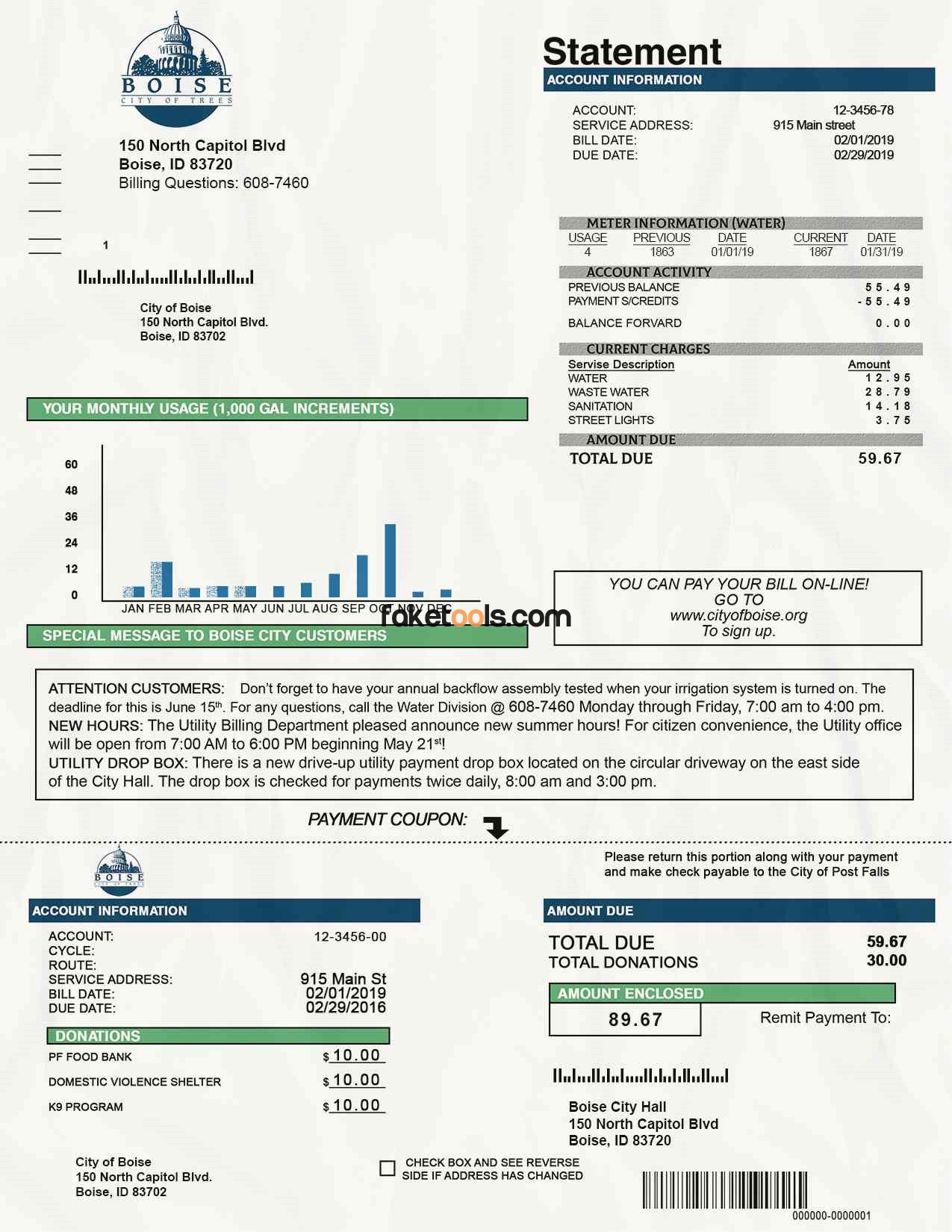 Idaho Utility Bill psd Template: Idaho Proof of address psd template